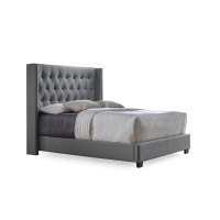 Baxton Studio CF8611-King-Grey Katherine Contemporary Nail head Trim Wingback Bed